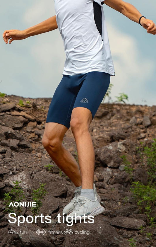 AONIJIE FM5120 Men Sports Compression Pants Lightweight Tight Running Pants Moisture Absorption Wear-resistant Non-slip Black Riding Trousers