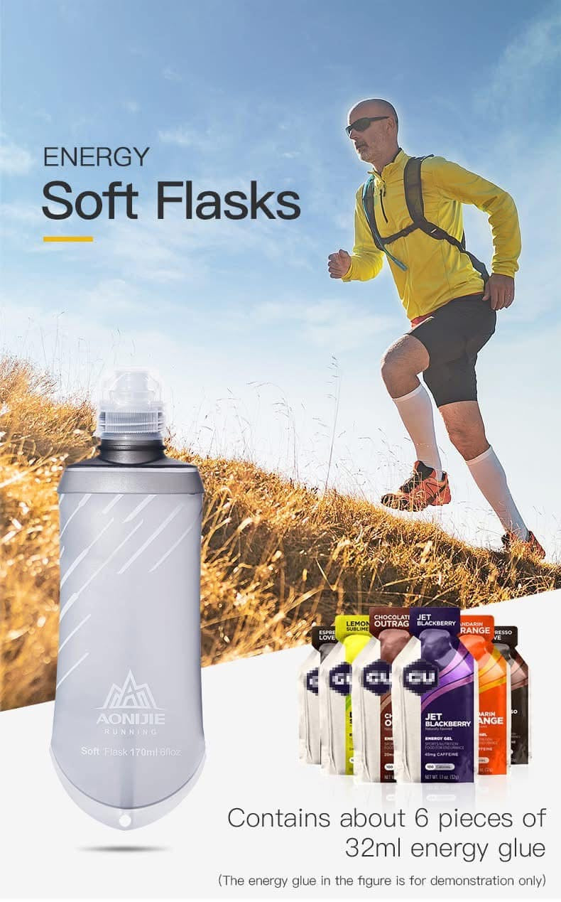 AONIJIE TPU 170ml Sports Water Bag Hydration Nutrition Energy Gel Soft Flask Water Bottle for Marathon Running Hiking