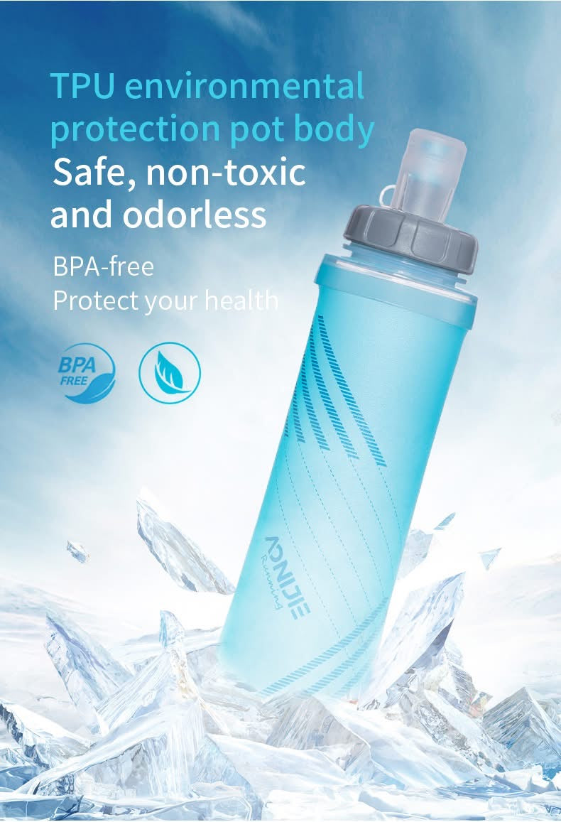 Outdoor Soft Water Bottle TPU /PP 500ML Foldable Soft Flask Pull Switch Water Bottle for Sports Running Cycling