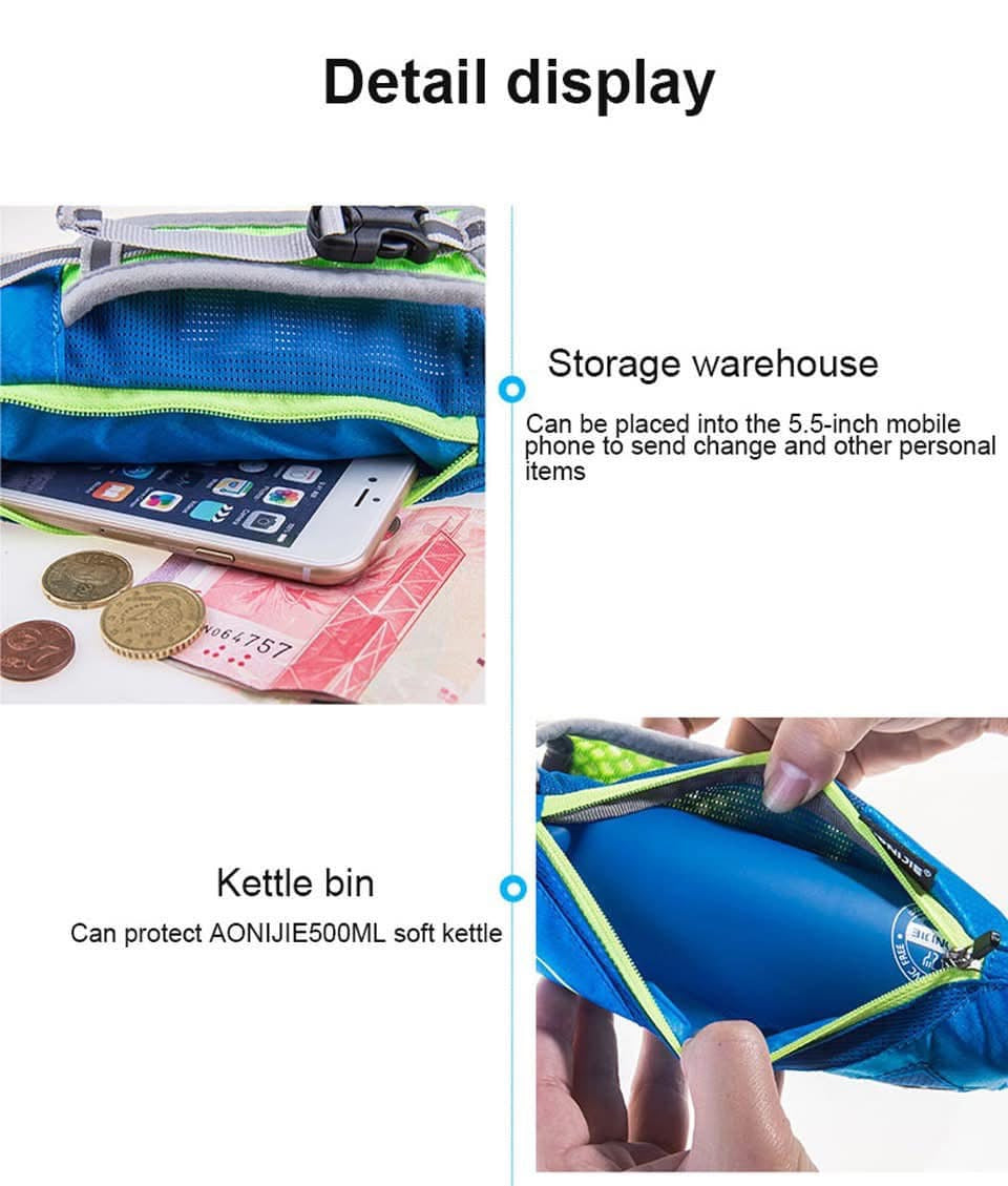 AONIJIE Nylon Marathon Kettle Pack Outdoor Sports Wrist Storage Bag Hiking Cycling Running Hand Hold Kettle Bag With Water Bottles