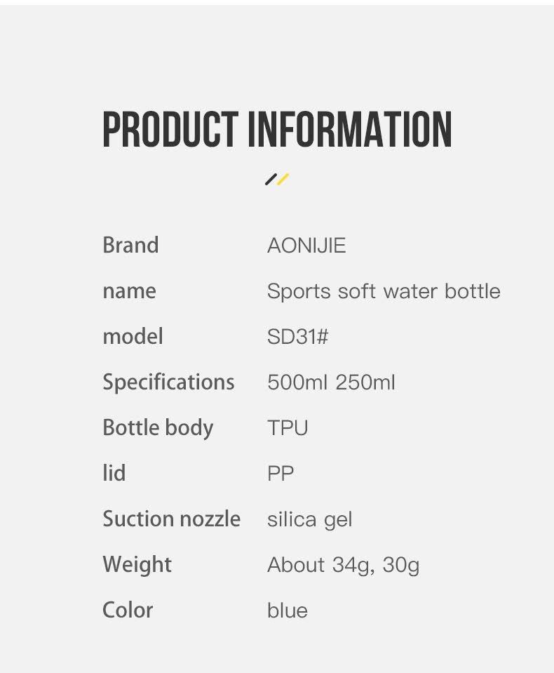 Outdoor TPU Sports Water Bottle Foldable Soft Water Bag 250ML/500ML Off Road Running Soft Flask for Marathon Riding