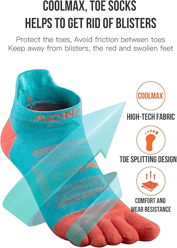 AONIJIE Sports Socks Athletic Five Toe Socks for Men Women Running Hiking Wicking Crew Low Cut