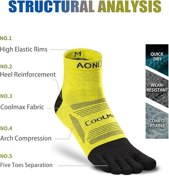 Toe Socks for Men and Women High Performance Athletic Running Five Finger Quarter Socks