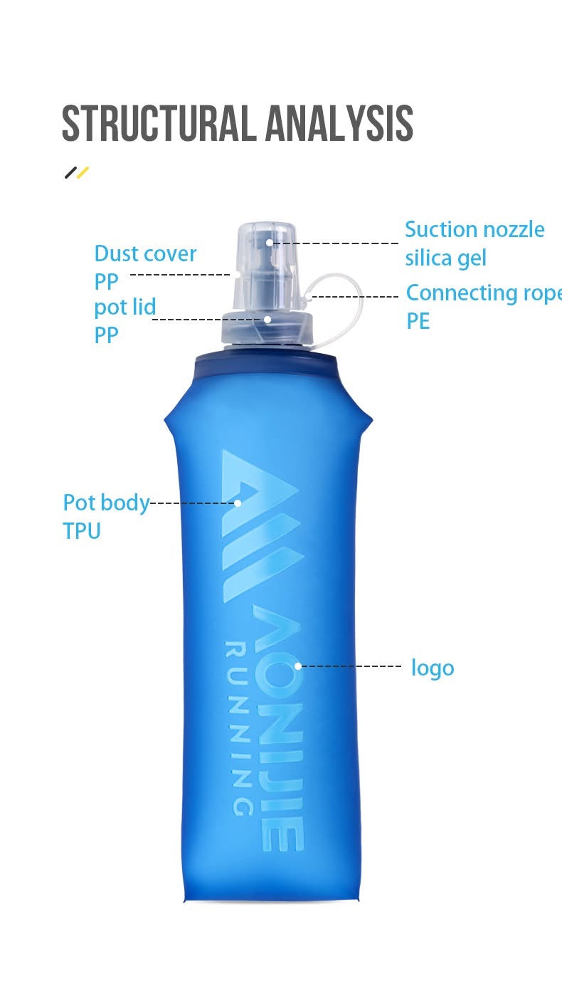 Outdoor TPU Sports Water Bottle Foldable Soft Water Bag 250ML/500ML Off Road Running Soft Flask for Marathon Riding